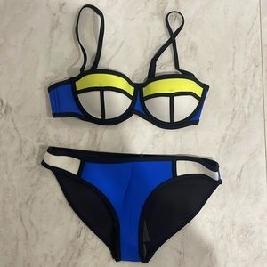 Neoprene Triangl Bathing Suit Set - Blue Yellow White